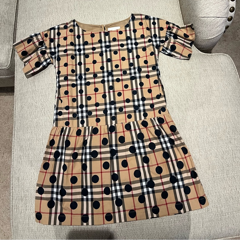 BURBERRY Girls Mini Me Polka Dot Check Annabelize dress.